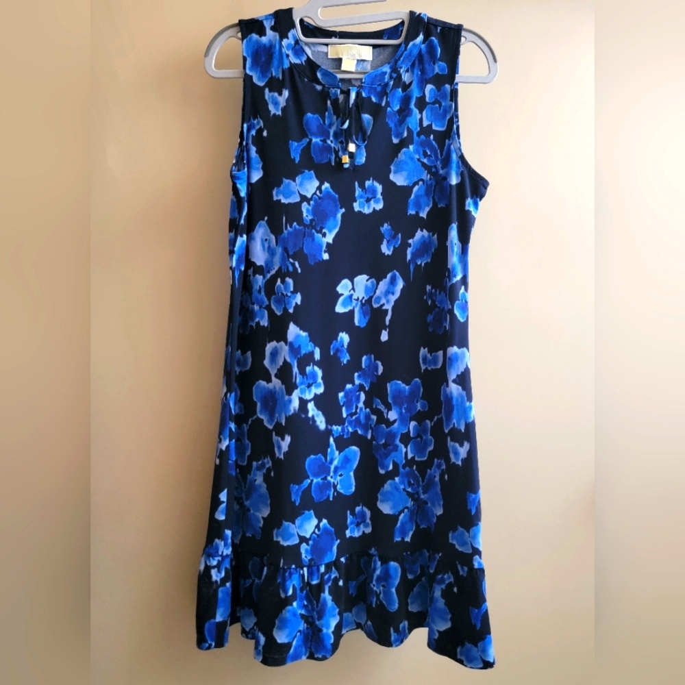 MICHAEL Women Summer Dress Sleeveles Michael Kors  Blue Black Floral Small